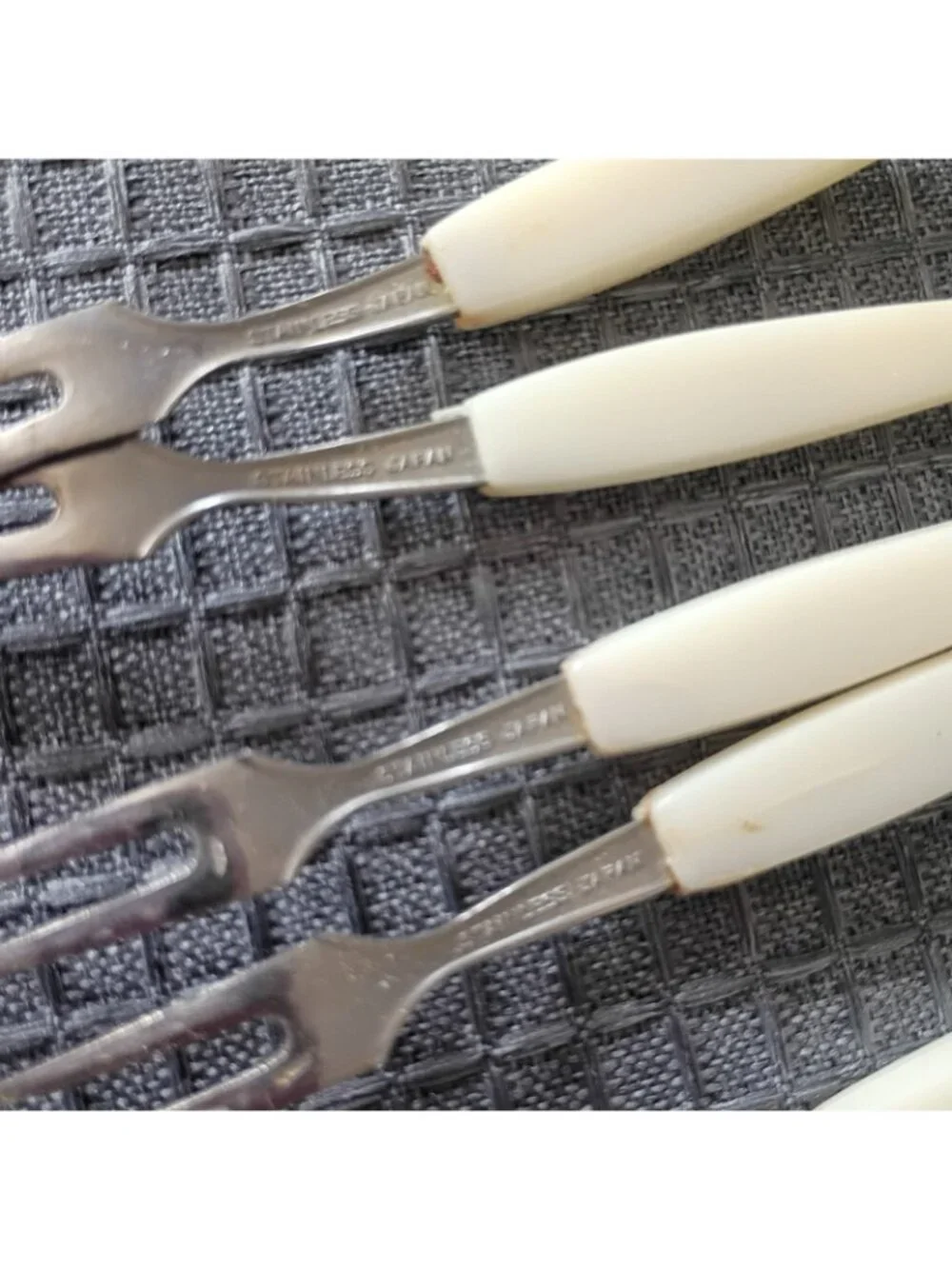 Set Vintage Dessert Forks Stainless Steel White Handle